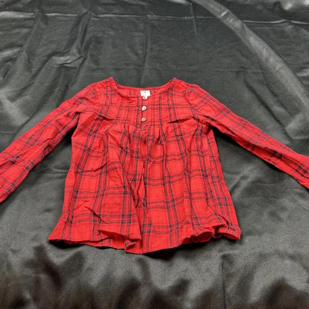 Carter’s Girls Red & Black Flannel Shirt Size 6 Long Sleeve Half Button Up Plaid